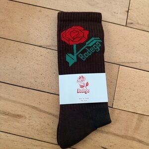 Bodega Brown Socks with Red Rose Design